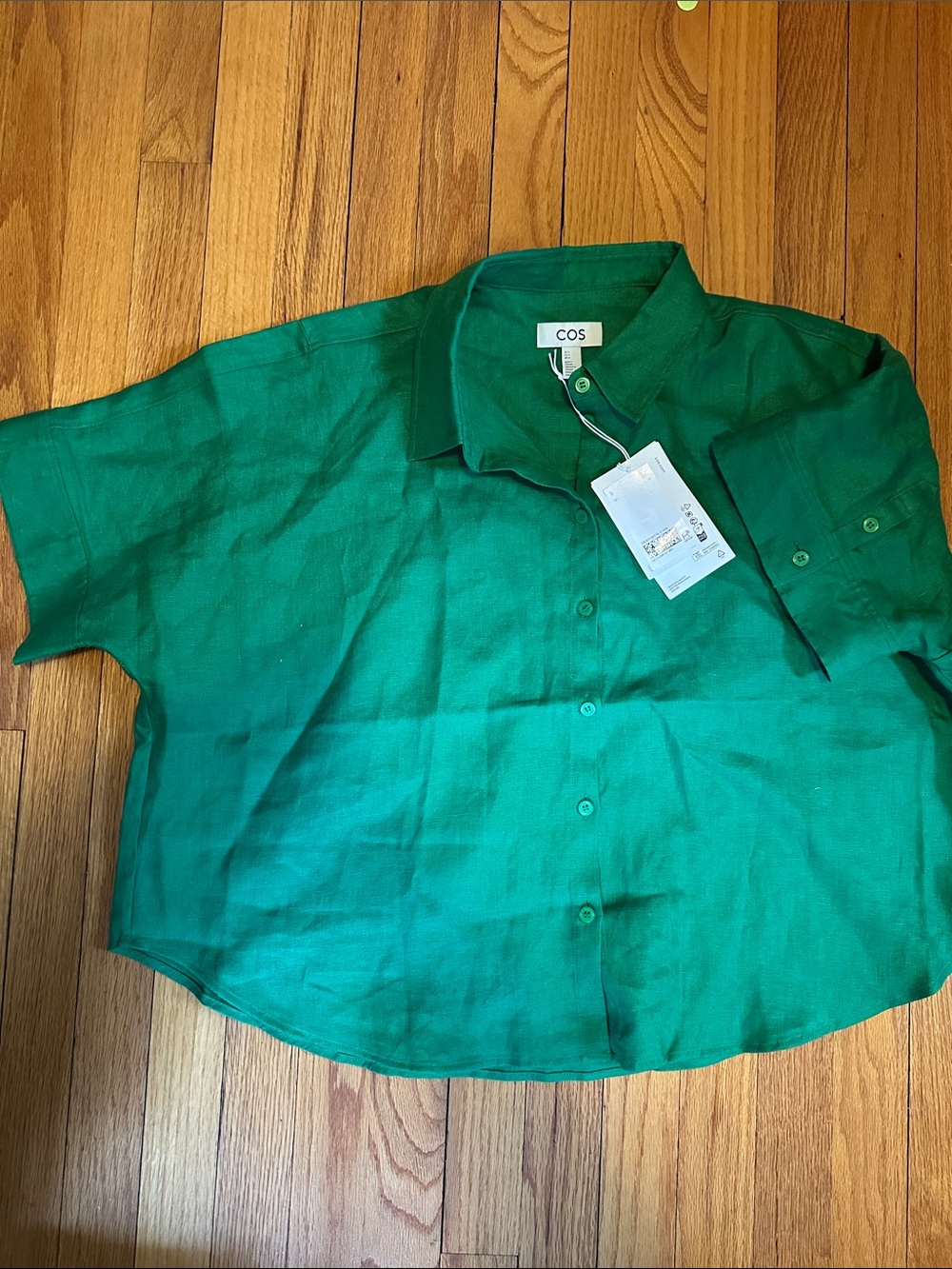 COS Emerald Green Short-Sleeve Button-Down Shirt
